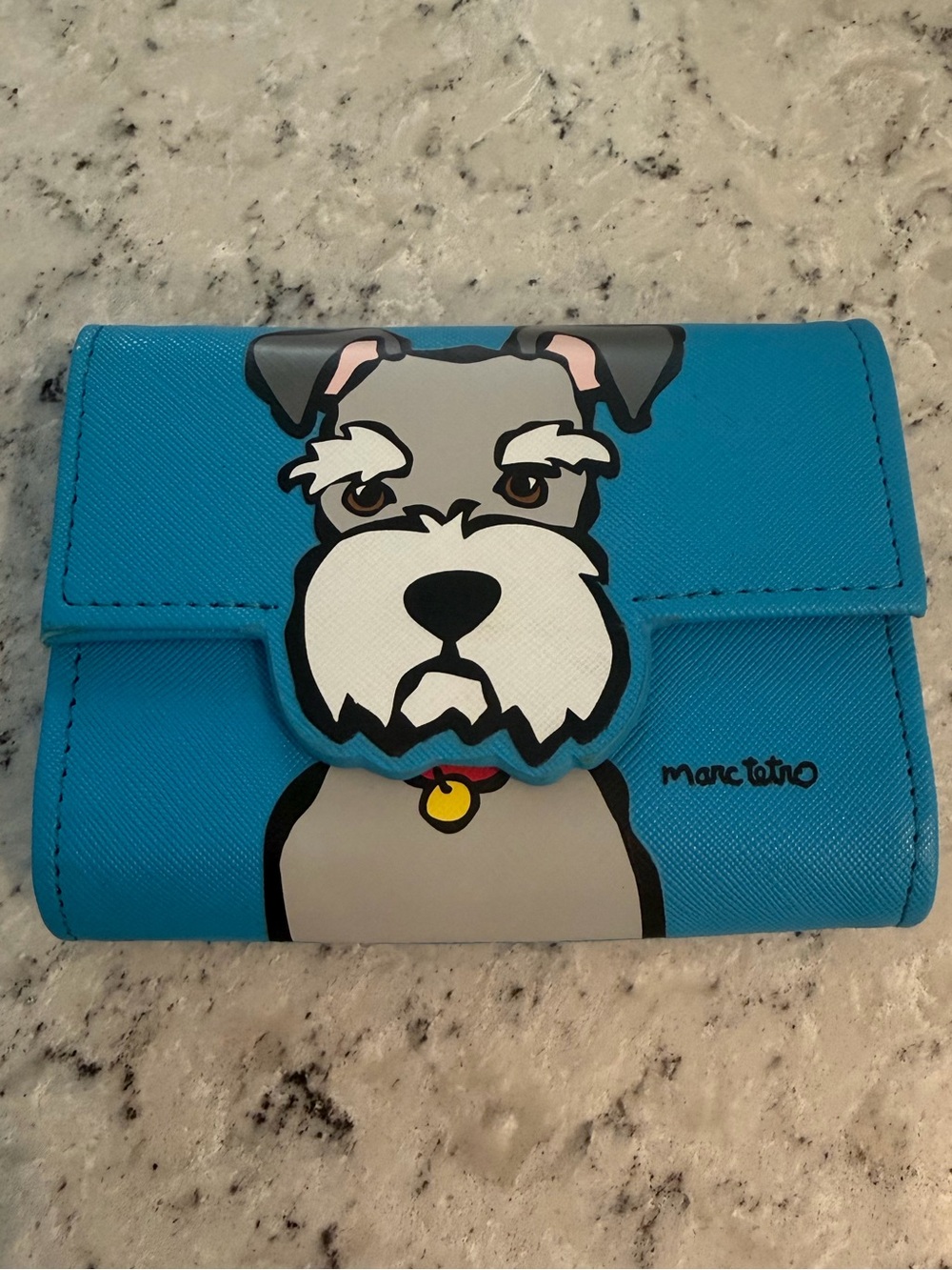 Marc Tetro Schnauzer Dog Wallet with Key Ring  Stripe Interior Vegan Leather